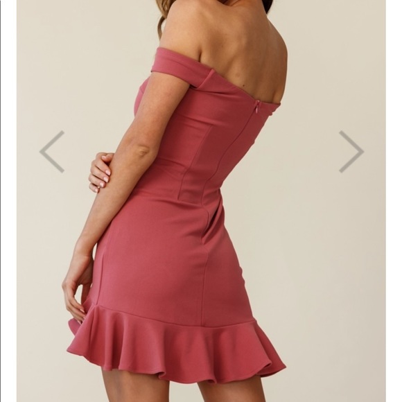 Off The Shoulder Ruffle Hem Dress Rose - Picture 3 of 10